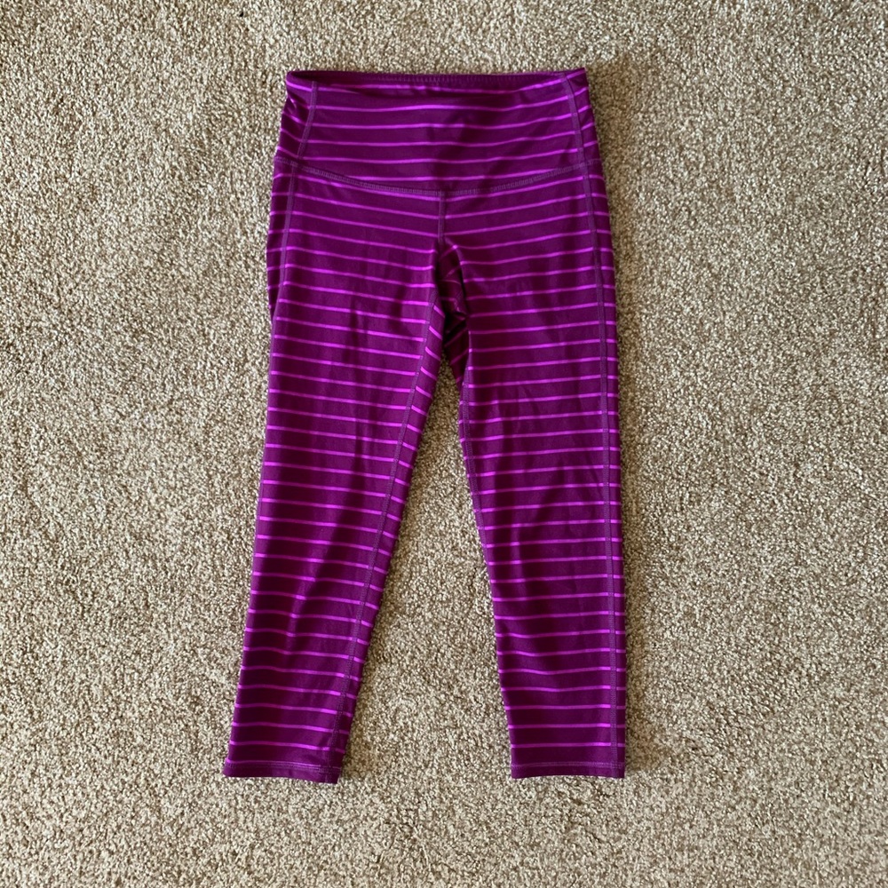 athleta purple striped crop leggings